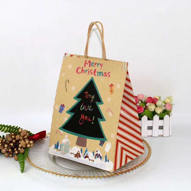 DIY Paper Tree Graffiti Christmas Scratch Santa Claus Dependable Personalized Cartoon Drawing Printing 12Pcs-Pack Kraft Bag Paper Artistic flair Tote