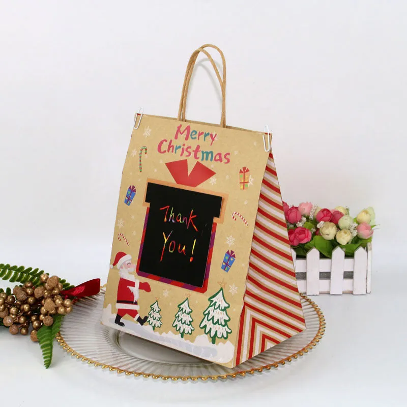 DIY Paper Tree Graffiti Christmas Scratch Santa Claus Dependable Personalized Cartoon Drawing Printing 12Pcs-Pack Kraft Bag Paper Artistic flair Tote