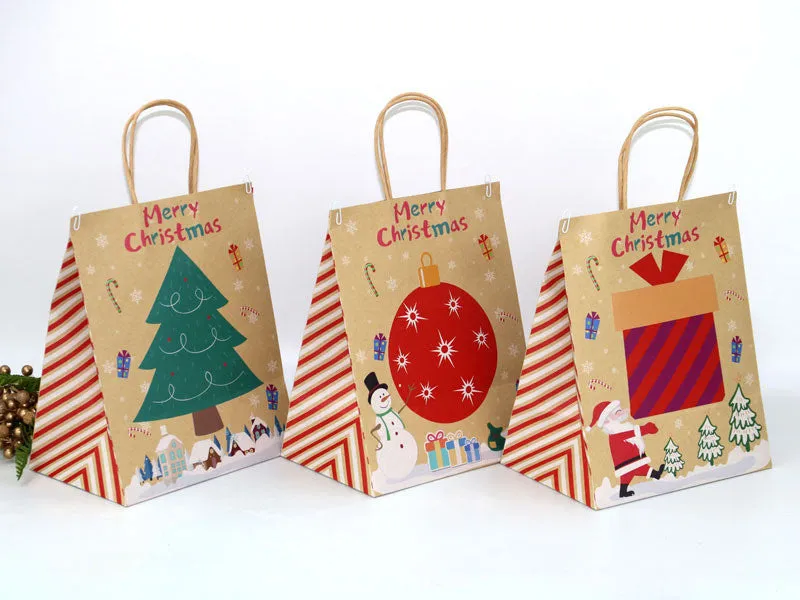 DIY Paper Tree Graffiti Christmas Scratch Santa Claus Dependable Personalized Cartoon Drawing Printing 12Pcs-Pack Kraft Bag Paper Artistic flair Tote