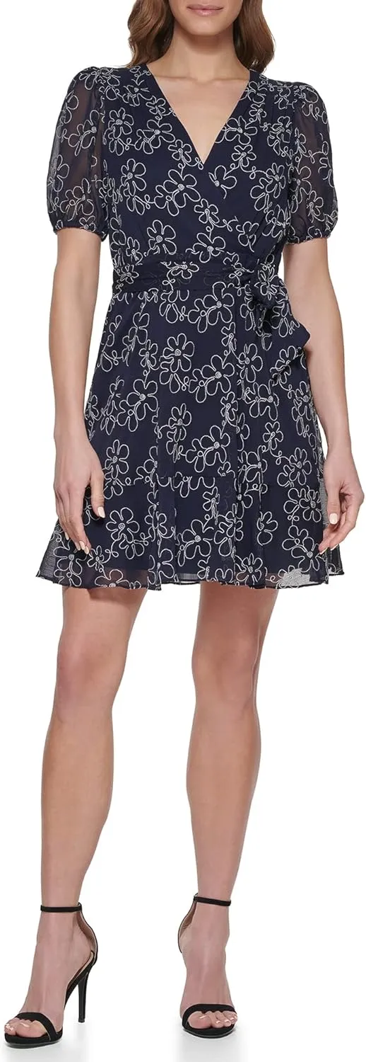 DKNY Womens Chiffon Metallic Wrap Dress