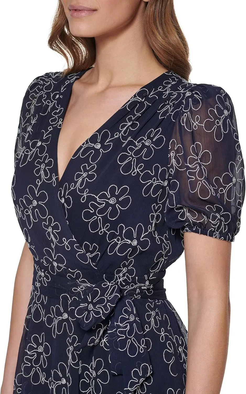 DKNY Womens Chiffon Metallic Wrap Dress