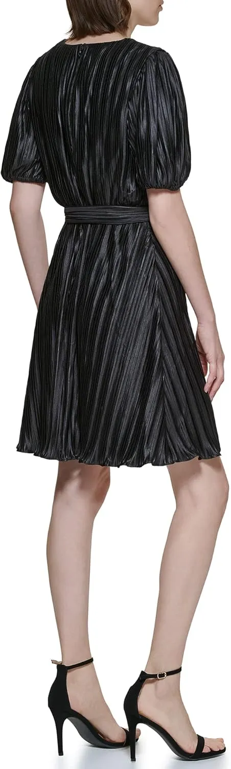 DKNY Womens Chiffon Metallic Wrap Dress