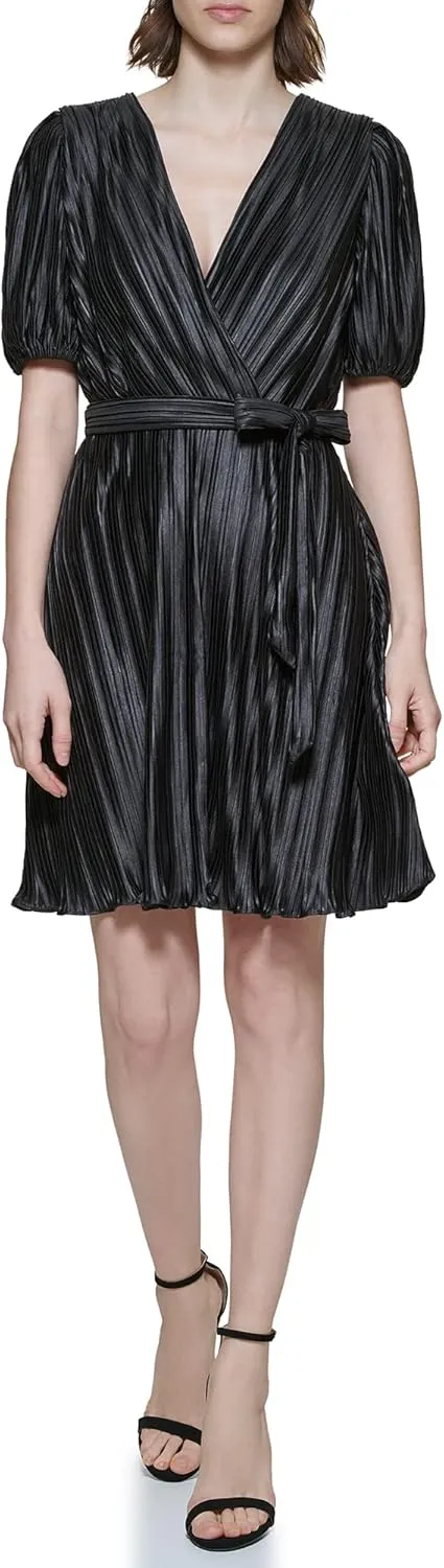DKNY Womens Chiffon Metallic Wrap Dress