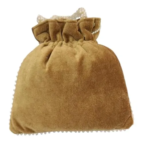 DMS RETAIL Handcrafted with Pearl Handle and Tassels | Embroidered Bridal Clutch for Weddings, Parties, and Gifting | Elegant Drawstring Potli for Women (BROWN)