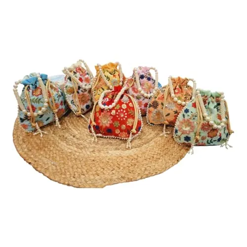 DMS RETAIL Potli Bags For Wedding Return Gifts For Women In Bulk, Ladies Return Gifts For Pooja Birthday Kitty Party Shagun Mehndi Sangeet Pack of (Pack of 6)