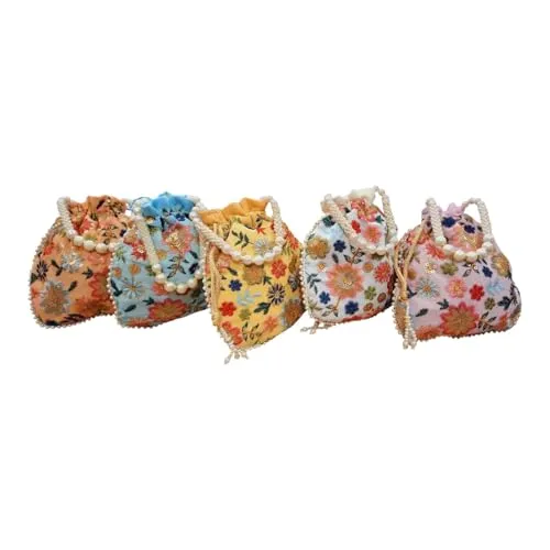 DMS RETAIL Potli Bags For Wedding Return Gifts For Women In Bulk, Ladies Return Gifts For Pooja Birthday Kitty Party Shagun Mehndi Sangeet Pack of (Pack of 6)