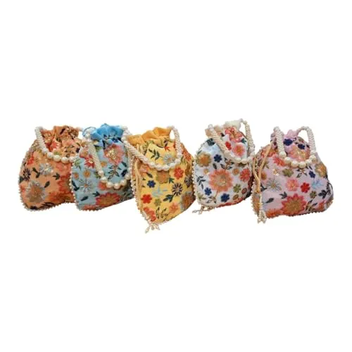 DMS RETAIL Potli Bags For Wedding Return Gifts For Women In Bulk, Ladies Return Gifts For Pooja Birthday Kitty Party Shagun Mehndi Sangeet Pack of (Pack of 6)