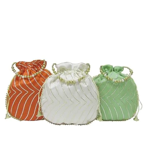 DMS RETAIL Potli Bags For Wedding Return Gifts For Women In Bulk, Ladies Return Gifts For Pooja Birthday Kitty Party Shagun Mehndi Sangeet Pack Of (Pack Of 7)