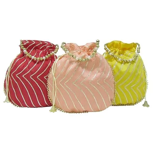 DMS RETAIL Potli Bags For Wedding Return Gifts For Women In Bulk, Ladies Return Gifts For Pooja Birthday Kitty Party Shagun Mehndi Sangeet Pack Of (Pack Of 7)