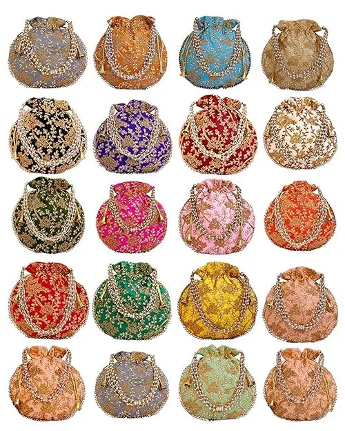 DMS RETAIL Rajasthani Look Women's Fashion Handmade Handbag Wristlets Ethnic Bridal Potli Batwa Bag Combo Pack of (Pack Of 3)