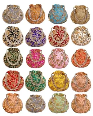 DMS RETAIL Rajasthani Look Women's Fashion Handmade Handbag Wristlets Ethnic Bridal Potli Batwa Bag Combo Pack of (Pack Of 3)