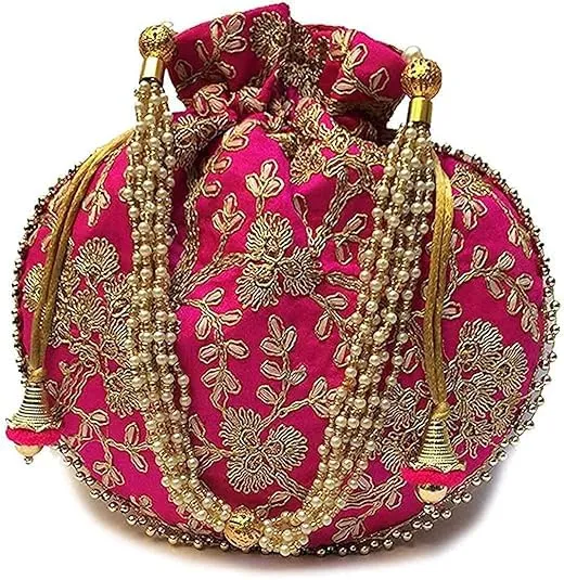 DMS RETAIL Rajasthani Look Women's Fashion Handmade Handbag Wristlets Ethnic Bridal Potli Batwa Bag Combo Pack of (Pack Of 4)