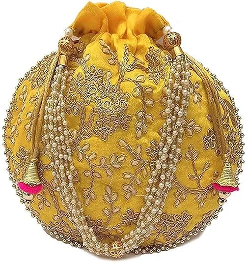 DMS RETAIL Rajasthani Look Women's Fashion Handmade Handbag Wristlets Ethnic Bridal Potli Batwa Bag Combo Pack of (Pack Of 4)