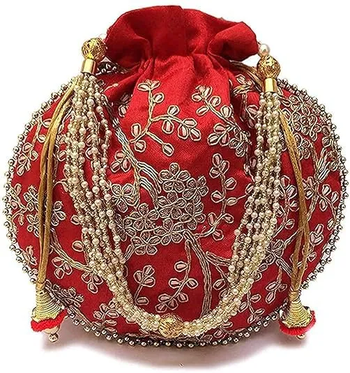 DMS RETAIL Rajasthani Look Women's Fashion Handmade Handbag Wristlets Ethnic Bridal Potli Batwa Bag Combo Pack of (Pack Of 4)