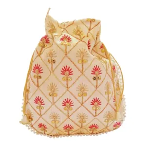 DMS RETAIL Women's Embroidered Potli | Ladies Purse Handbag Purses for Women,Wedding, Housewarming, Corporate Gifts, Anniversary Baby Shower Return Gifts (RED)