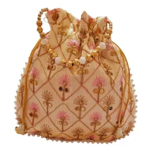 DMS RETAIL Women's Embroidered Potli | Ladies Purse Handbag Purses for Women,Wedding, Housewarming, Corporate Gifts, Anniversary Baby Shower Return Gifts