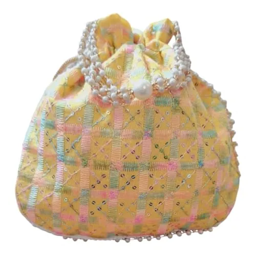 DMS RETAILPotli | Silk Wedding Potli | Wallet Potli | Christmas Gift Potli | Baby Shower Potli | Traditional Embroidery Potli | Shagun Potli | Double Handle Zip-Potli Pack of