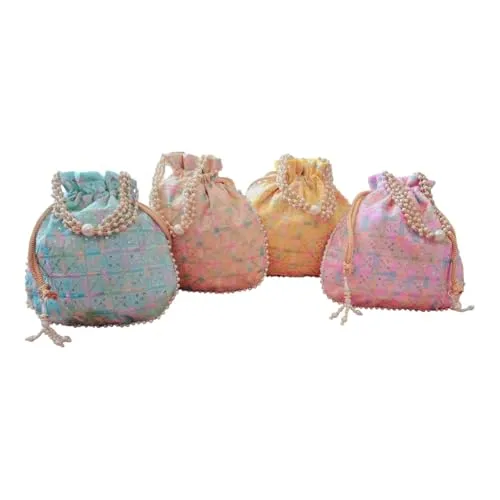 DMS RETAILPotli | Silk Wedding Potli | Wallet Potli | Christmas Gift Potli | Baby Shower Potli | Traditional Embroidery Potli | Shagun Potli | Double Handle Zip-Potli Pack of
