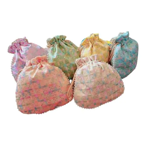 DMS RETAILPotli | Silk Wedding Potli | Wallet Potli | Christmas Gift Potli | Baby Shower Potli | Traditional Embroidery Potli | Shagun Potli | Double Handle Zip-Potli Pack of