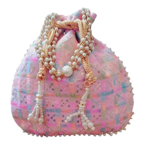 DMS RETAILPotli | Silk Wedding Potli | Wallet Potli | Christmas Gift Potli | Baby Shower Potli | Traditional Embroidery Potli | Shagun Potli | Double Handle Zip-Potli Pack of