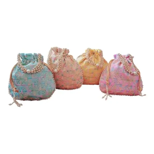DMS RETAILPotli | Silk Wedding Potli | Wallet Potli | Christmas Gift Potli | Baby Shower Potli | Traditional Embroidery Potli | Shagun Potli | Double Handle Zip-Potli Pack of