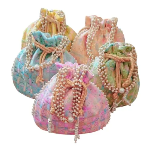 DMS RETAILPotli | Silk Wedding Potli | Wallet Potli | Christmas Gift Potli | Baby Shower Potli | Traditional Embroidery Potli | Shagun Potli | Double Handle Zip-Potli Pack of