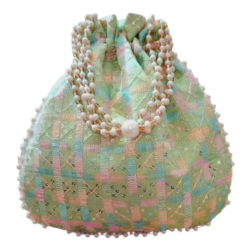 DMS RETAILPotli | Silk Wedding Potli | Wallet Potli | Christmas Gift Potli | Baby Shower Potli | Traditional Embroidery Potli | Shagun Potli | Double Handle Zip-Potli Pack of
