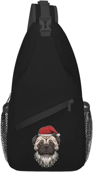 Dog Head With Whiskers And Santa Hat Crossbody Bags For Women Men Chest Backpack Gym Shoulder Bag Travel Outdoor Sports Casual Crossbody Bags