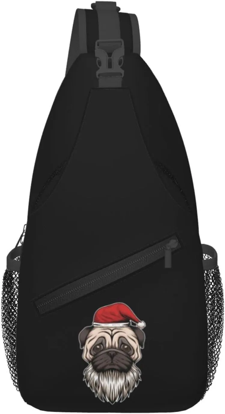 Dog Head With Whiskers And Santa Hat Crossbody Bags For Women Men Chest Backpack Gym Shoulder Bag Travel Outdoor Sports Casual Crossbody Bags