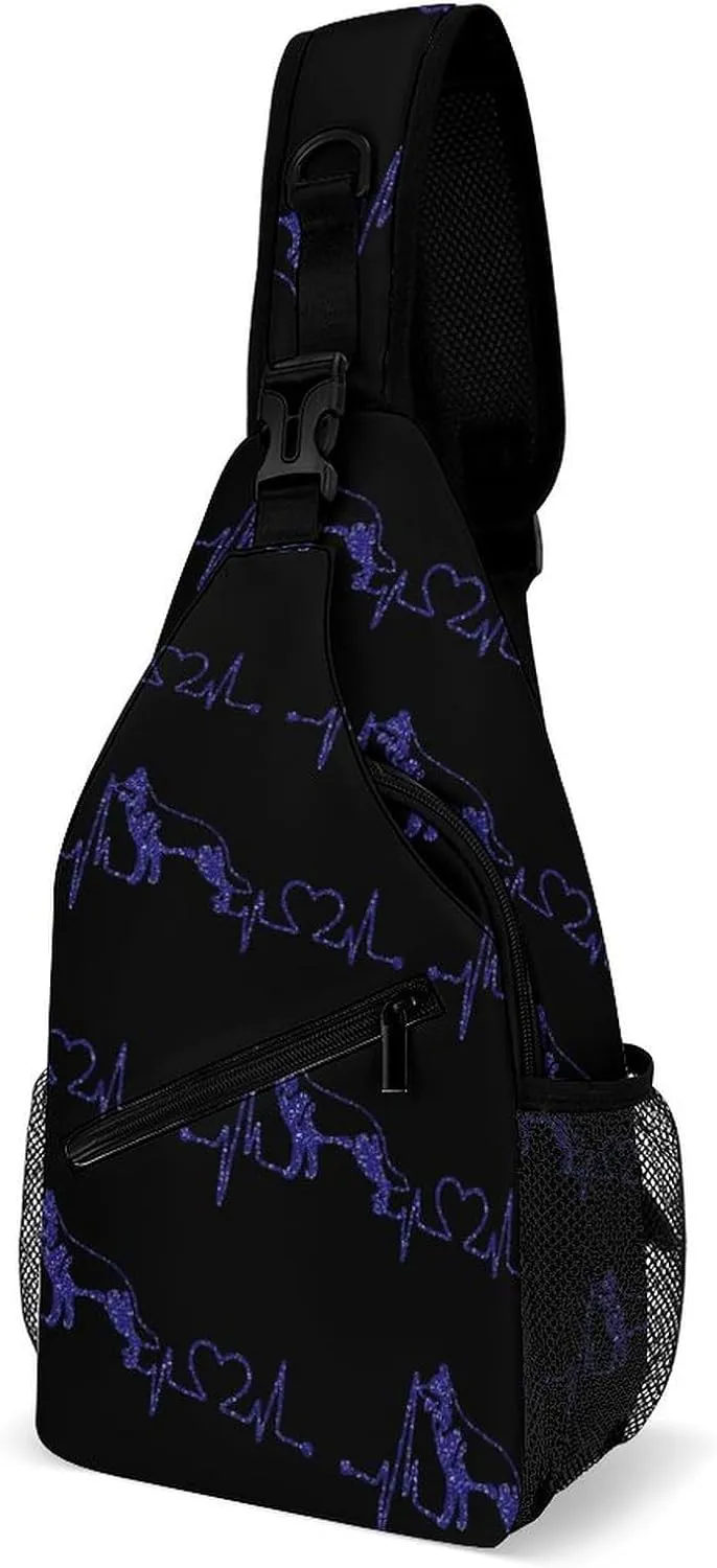 Dog Heartbeat Fashion Sling Bag Shoulder Chest Crossbody Bags for Women Men Backpack Daypack Travel Hiking