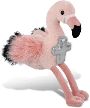 DolliBu Rose Flamingo Stuffed Animal with Silver Cross and Personalization - Religious Baby Baptism Gifts for Boys and Girls, Dedication Christening Plush Prayer Toy Healing Teddy Bear - 8.5 Inches
