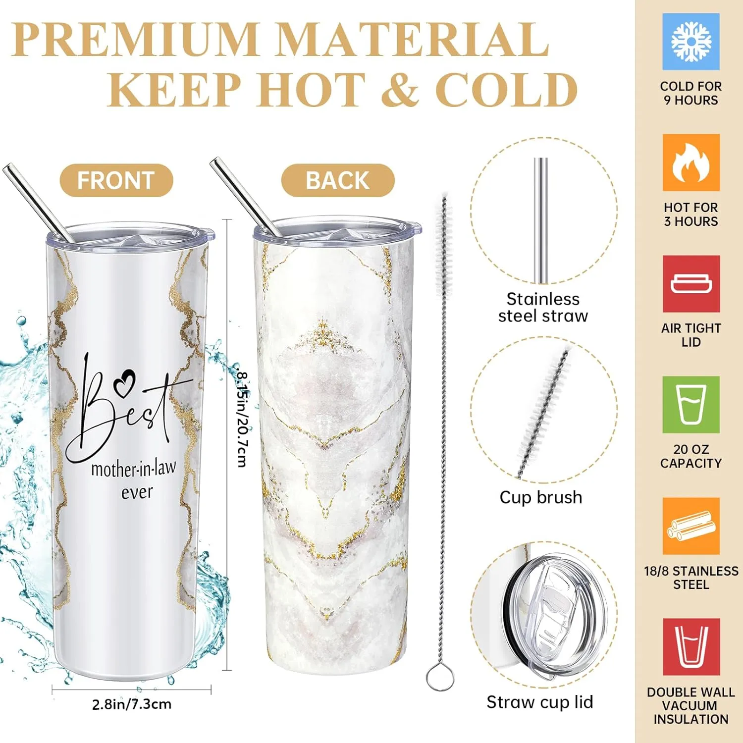 Domensi 4 Pack Mom Gifts Best Mother in Law Ever Gift Tote Bag 20oz Tumbler Cup Makeup Bag Mother in Law Scented Candle(White)