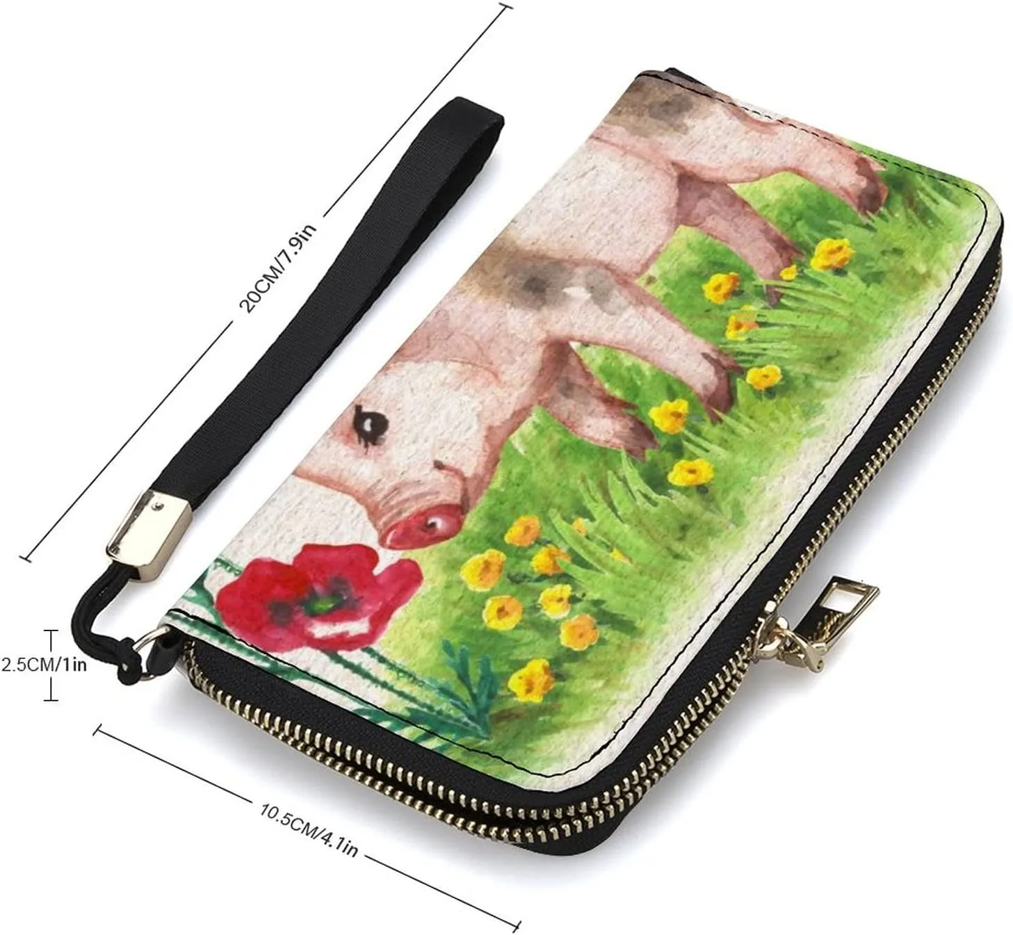 Donnapink Long Clutch Wallet, Long Handbag with Wristlet Strap, PU Leather Zip Purse