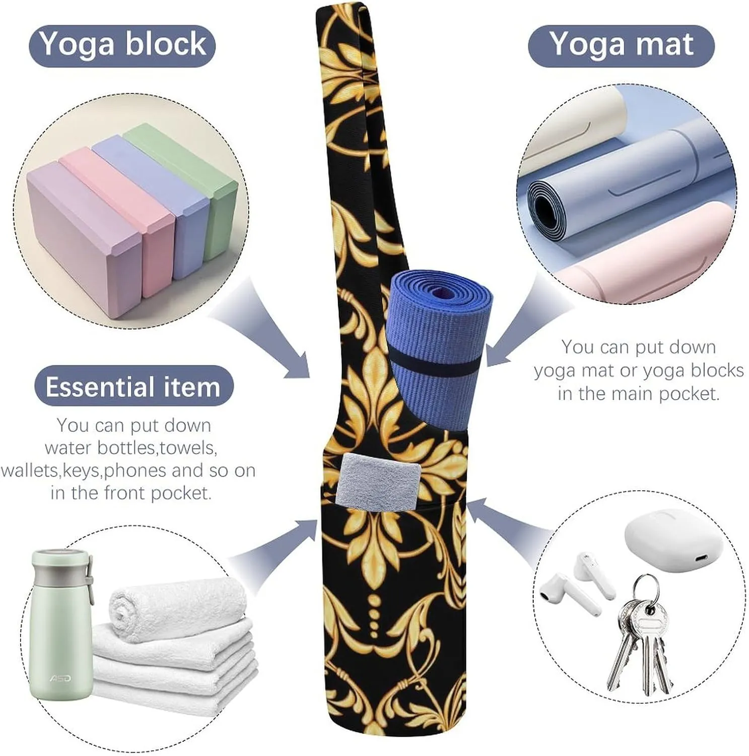 Donnapink Yoga Mat Bag, Canvas Storage Bag with Pocket Shoulder Strap, Fashion Mat Bag