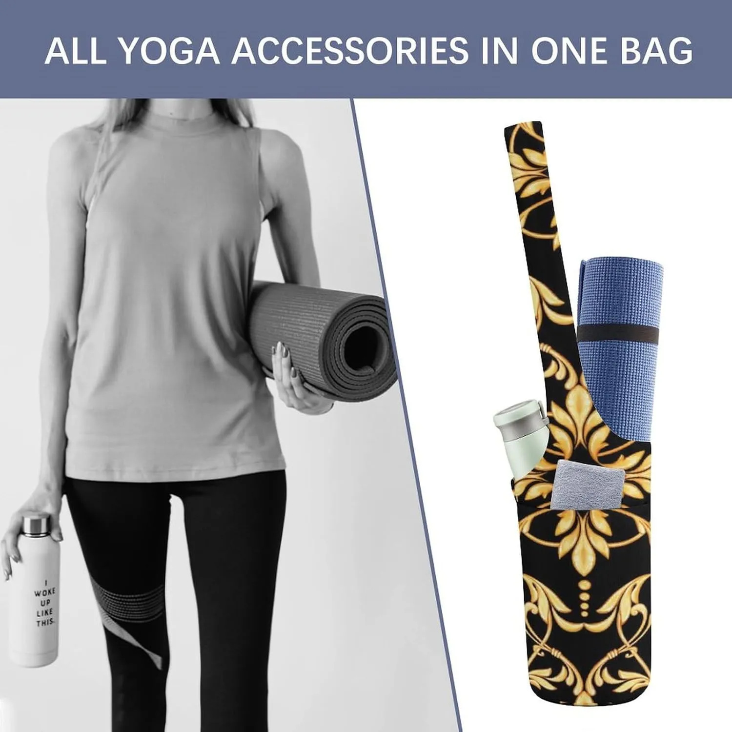 Donnapink Yoga Mat Bag, Canvas Storage Bag with Pocket Shoulder Strap, Fashion Mat Bag