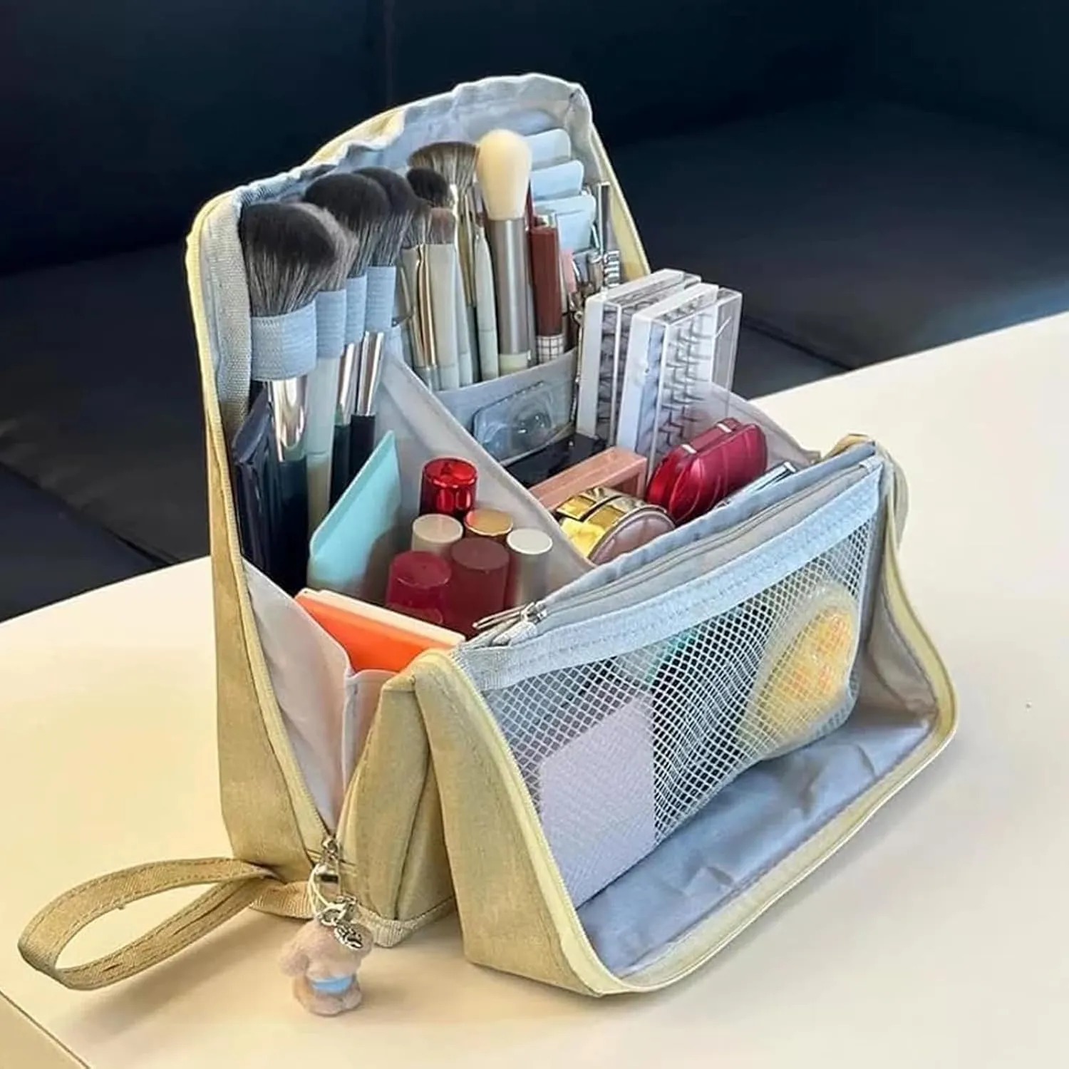 Doresty Makeup Bag, Multi-Purpose Large Capacity Oxford Cloth Standing Makeup Bag, Parallel Traveler Make-up Bags Fold Down, Toiletry Bags with Compartments for Traveling Women (G1)