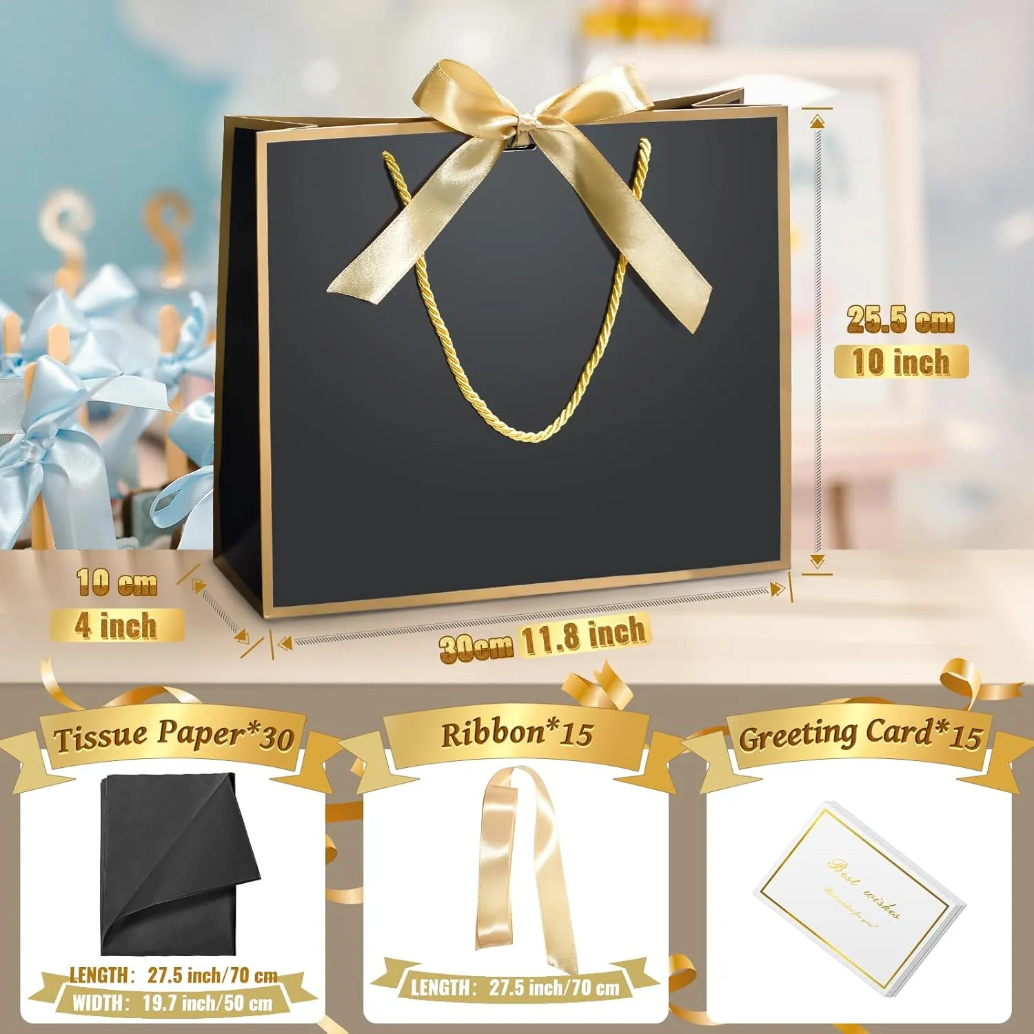 DOYIDE 15 Pcs Thank You Gift Bags with Tissue Paper, 11.8x10x4in Paper Gift Bags with Bow Ribbon, Gift Wrap Bags with Handles for Wedding Birthday Baby Shower Bridesmaid Party