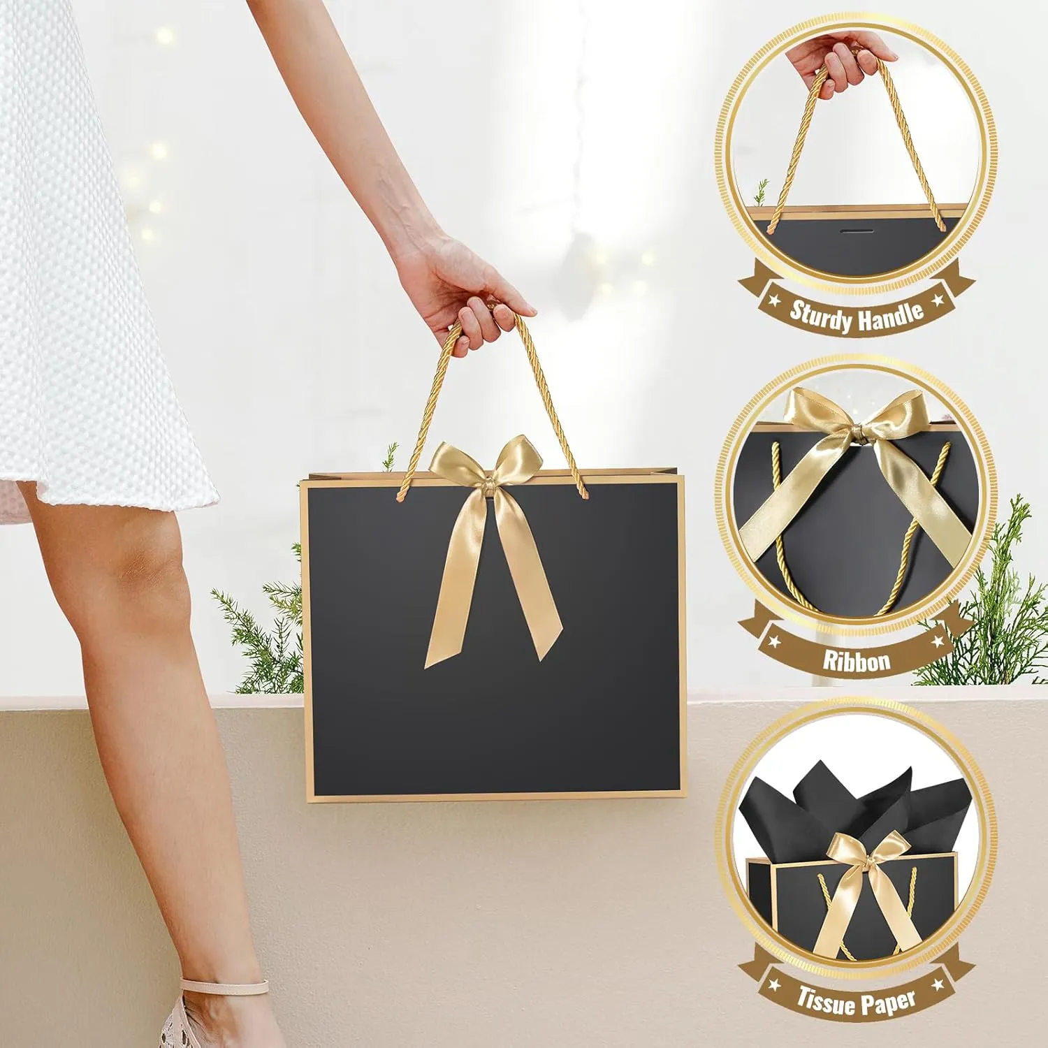 DOYIDE 15 Pcs Thank You Gift Bags with Tissue Paper, 11.8x10x4in Paper Gift Bags with Bow Ribbon, Gift Wrap Bags with Handles for Wedding Birthday Baby Shower Bridesmaid Party