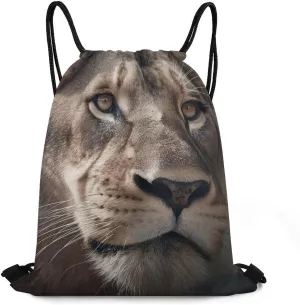 Drawstring Backpack Sports Gym Bag Lion's Focused Expression Drawstring Bags for Gym Sports Yoga Travel
