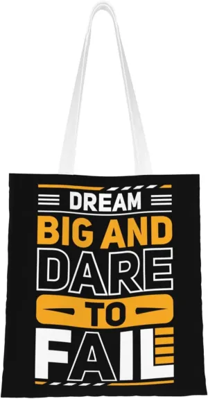 Dream Big And Dare To Fail Tote Bag for Women Canvas Shopping Bags Reusable Large Capacity Casual Shoulder Handbags Grocery Bags
