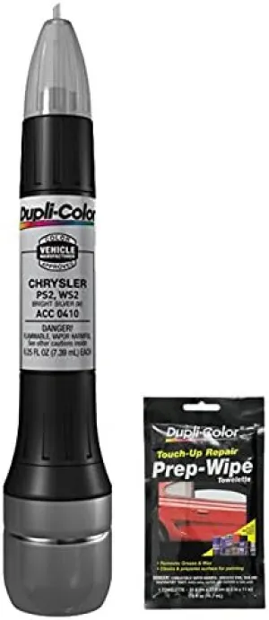 Dupli-Color ACC0410 Metallic Bright Silver Exact-Match Scratch Fix All-in-1 Touch-Up Paint for Chrysler Vehicles (PS2) Bundle with Prep Wipe Towelette (2 Items)
