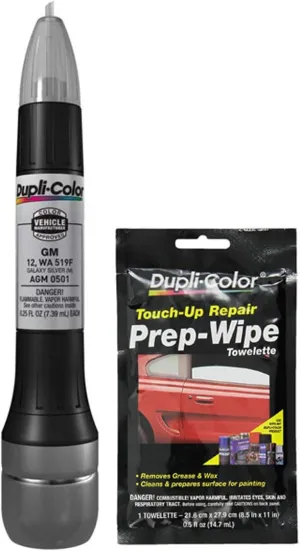 Dupli-Color AGM0501 Metallic Galaxy Silver Exact-Match Scratch Fix All-in-1 Touch-Up Paint Compatible with GM Vehicles Bundle with Prep Wipe Towelette (2 Items)
