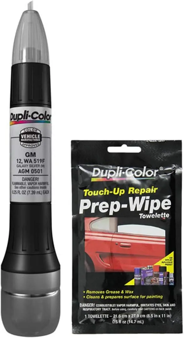 Dupli-Color AGM0501 Metallic Galaxy Silver Exact-Match Scratch Fix All-in-1 Touch-Up Paint Compatible with GM Vehicles Bundle with Prep Wipe Towelette (2 Items)