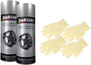 Dupli-Color Silver High Performance Wheel Paint (12 oz) Bundle with Latex Gloves (6 Items)