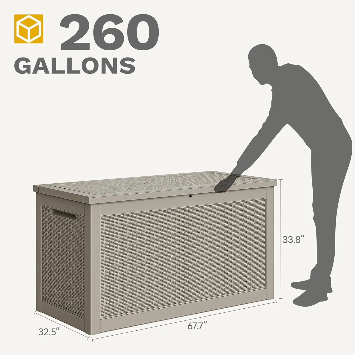 DWVO 260 Gallon XXL Extra Large Deck Box, Resin Outdoor Storage Box, Lockable & Waterproof, Double as Seating, 1000lbs Capacity (Brown)