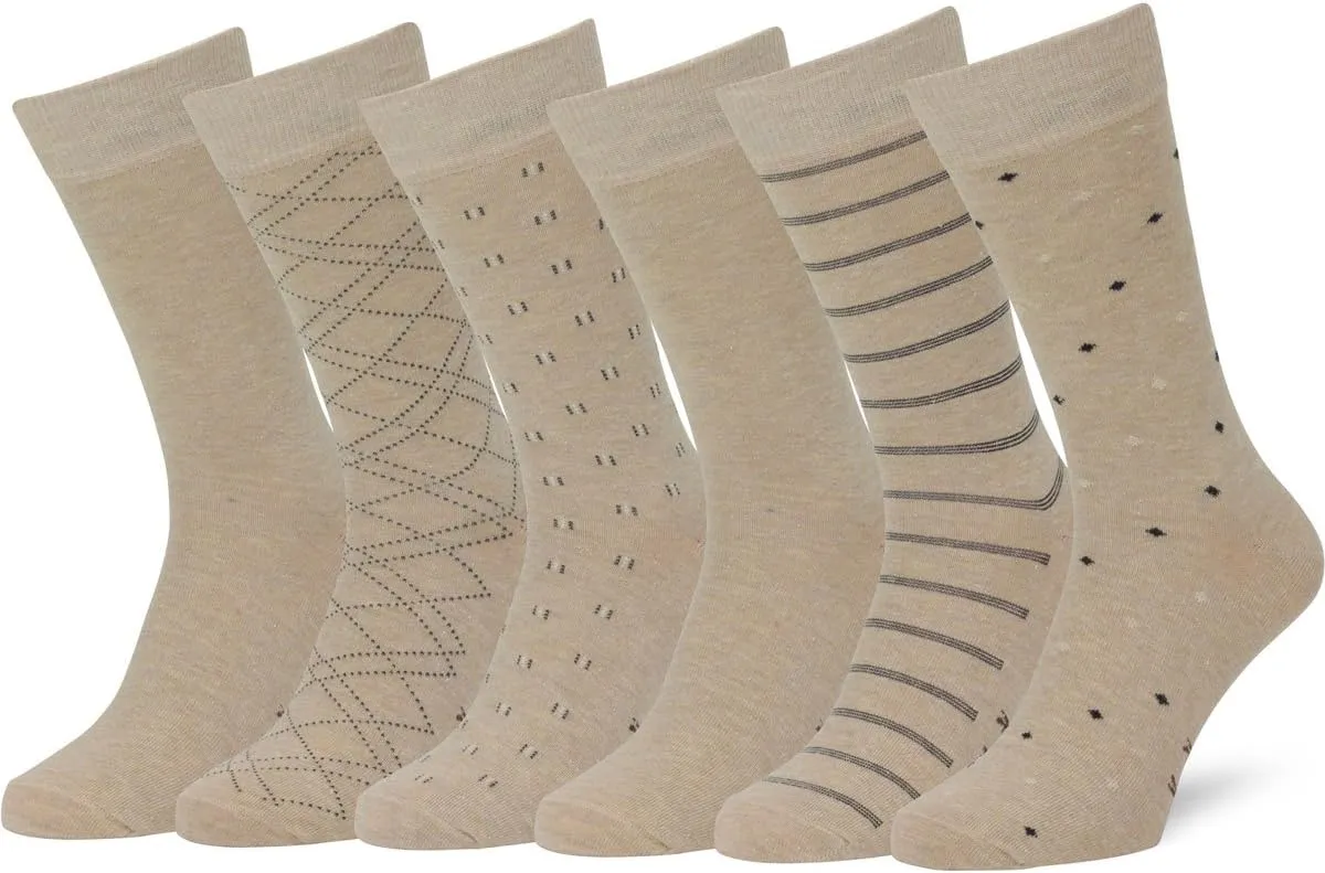 Easton Marlowe Mens Dress Socks 6 Pair Combed Cotton Classic Patterns No Seam Comfort