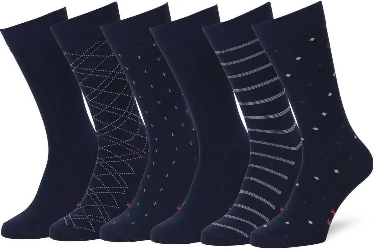 Easton Marlowe Mens Dress Socks 6 Pair Combed Cotton Classic Patterns No Seam Comfort