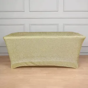 Efavormart 6ft Metallic Champagne Glitter Rectangular Spandex Fitted Table Cover, Stretch Fit Tablecloth