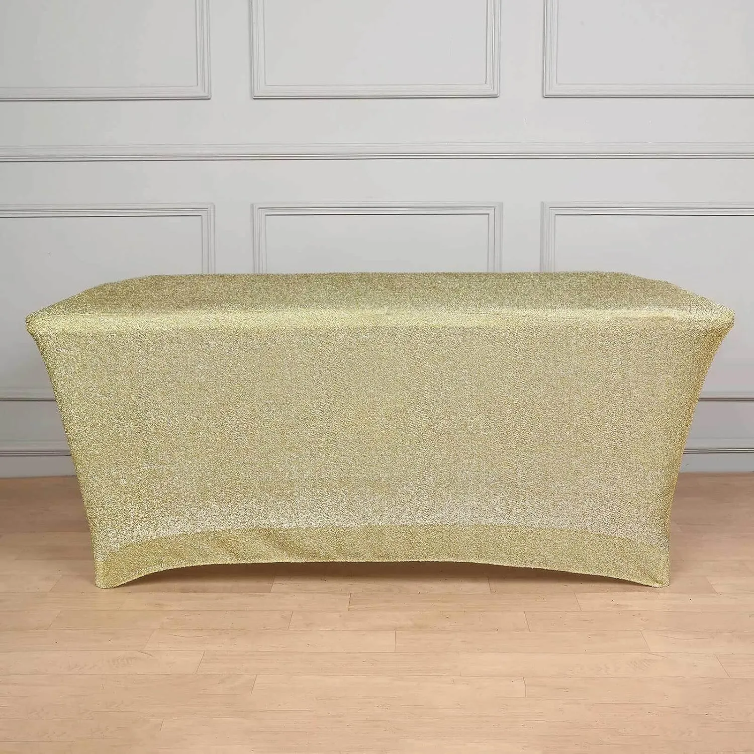 Efavormart 6ft Metallic Champagne Glitter Rectangular Spandex Fitted Table Cover, Stretch Fit Tablecloth