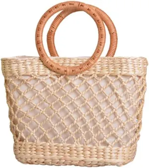 Eforcase Women Straw Bag Large Woven Bag Round Handle Ring Tote Purse Retro Handbags Summer Beach Bag